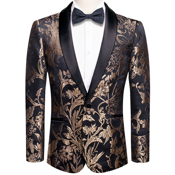 New Luxury Black Golden Floral Men's Suit Set