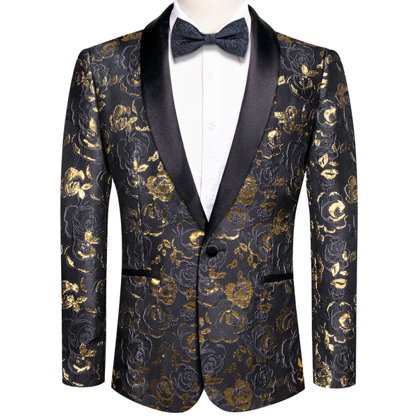 Luxury Black Golden Rose Floral Men's Suit Set