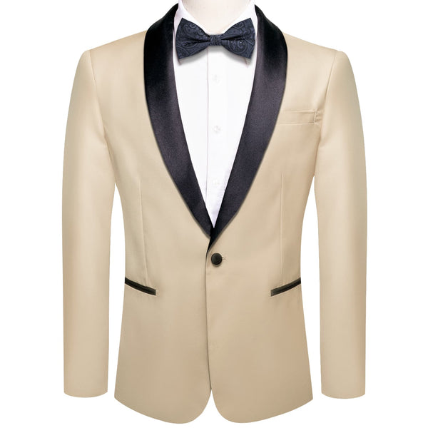Men's Suit Champagne Solid Shawl Collar Silk Suit for Wedding