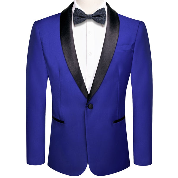 Men's Suit Cobalt Blue Solid Shawl Collar Silk Suit Classic