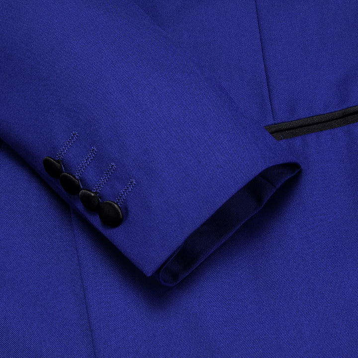 Men's Suit Cobalt Blue Solid Shawl Collar Silk Suit Classic