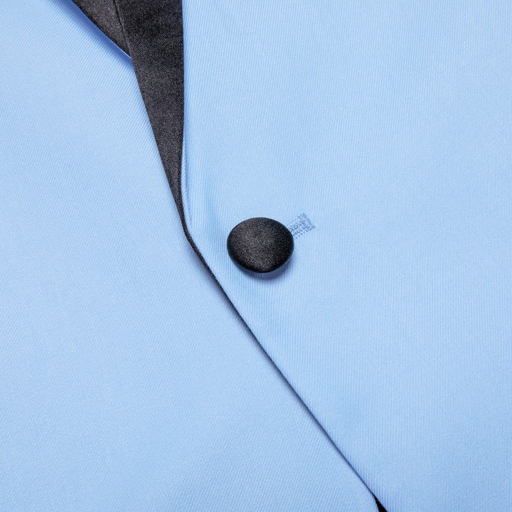 Men's Suit Arctic Blue Solid Shawl Collar Silk Suit Fashion