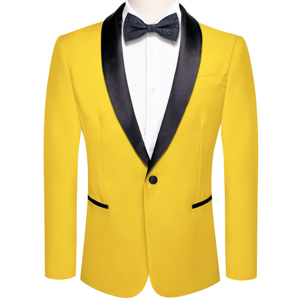 Men's Suit Gloss Butter Yellow Solid Shawl Collar Silk Suit