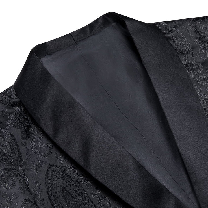 Dress Suit for Men Coal Black Floral Jacquard Shawl Collar Suit