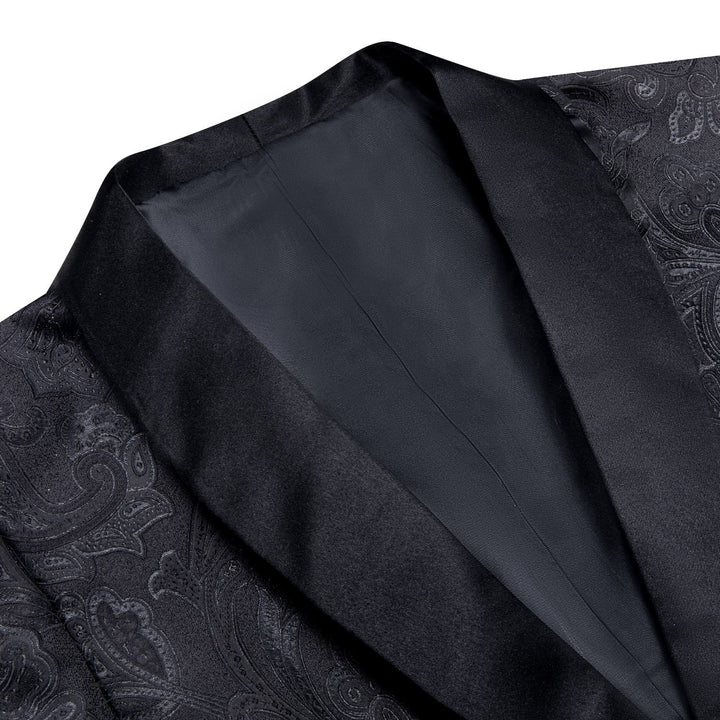 Dress Suit for Men Oil Black Floral Jacquard Shawl Collar Suit
