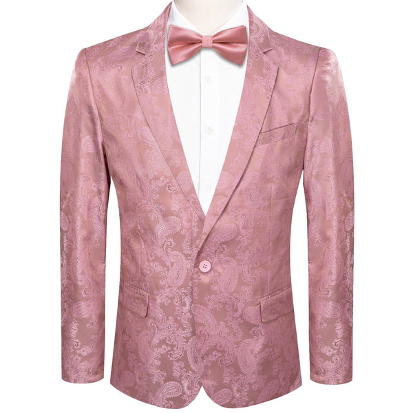 Dress Suit for Men Rose Pink Paisley Notched Collar Silk Suit