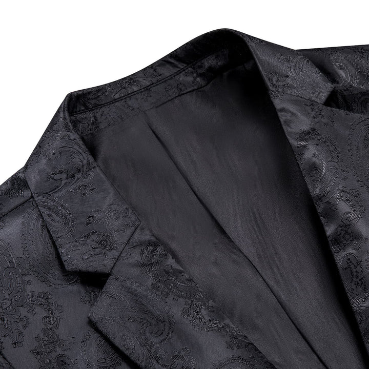 Dress Suit for Men Crow Black Paisley Notched Collar Silk Suit