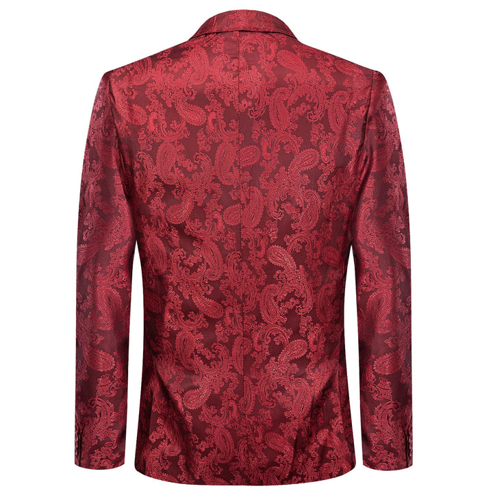 Dress Suit for Men Cherry Red Paisley Notched Collar Silk Suit