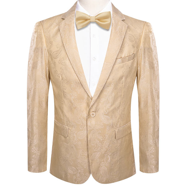 Dress Suit for Men Champagne Paisley Notched Collar Silk Suit