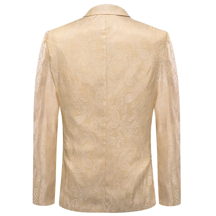 Dress Suit for Men Champagne Paisley Notched Collar Silk Suit