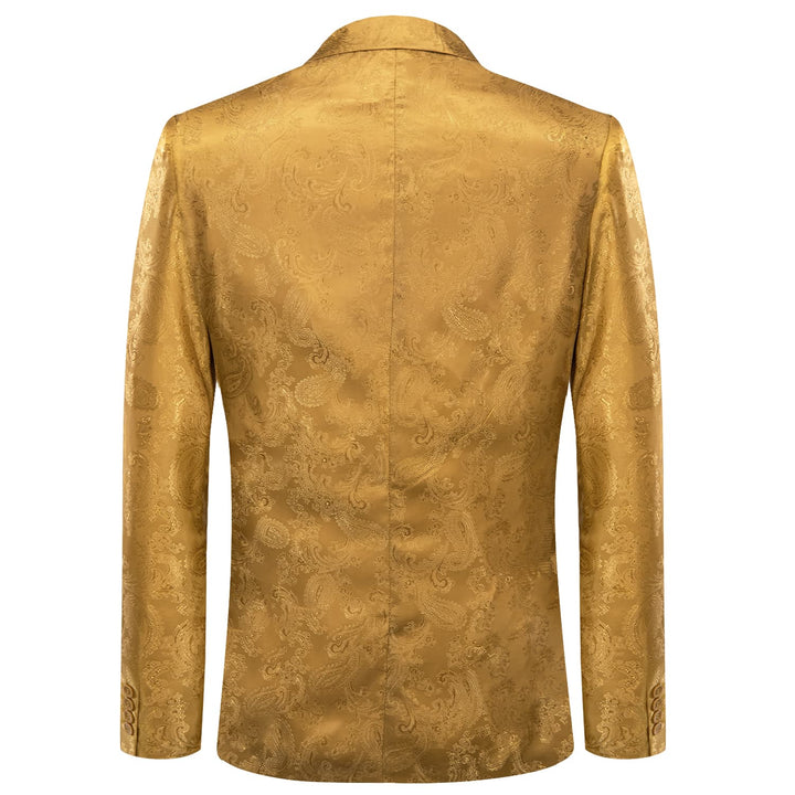 Dress Suit for Men Dijon Yellow Paisley Notched Collar Silk Suit