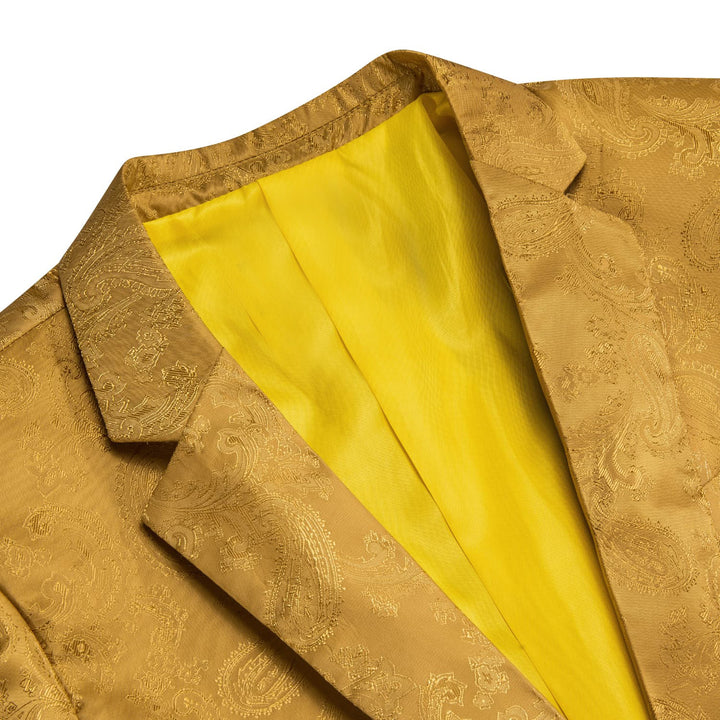 Dress Suit for Men Dijon Yellow Paisley Notched Collar Silk Suit
