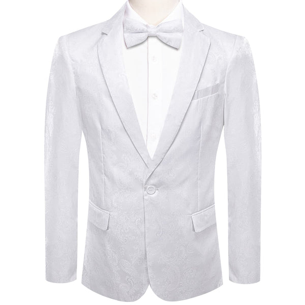 Dress Suit for Men Ghost White Paisley Notched Collar Silk Suit