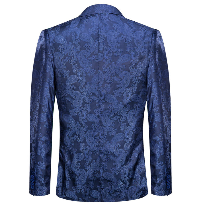 Dress Suit for Men Navy Blue Paisley Notched Collar Silk Suit