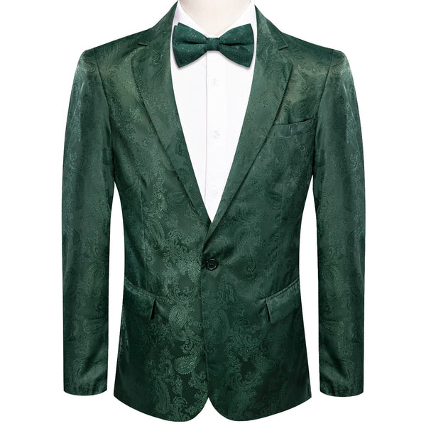 Dress Suit for Men Sapphire Pine Green Paisley Notched Collar Silk Suit