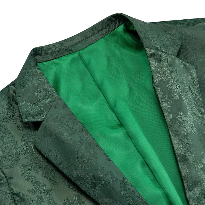 Dress Suit for Men Sapphire Pine Green Paisley Notched Collar Silk Suit