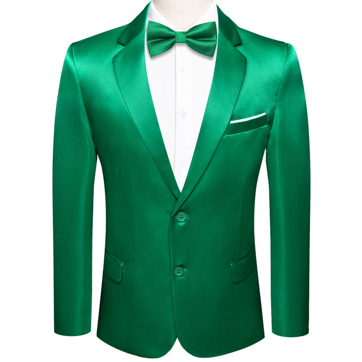 Men's Suit Emerald Green Satin Notched Collar Suit Jacket Slim Blazer