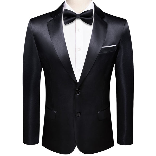 Men's Suit Midnight Black Satin Notched Collar Suit Jacket Slim Blazer