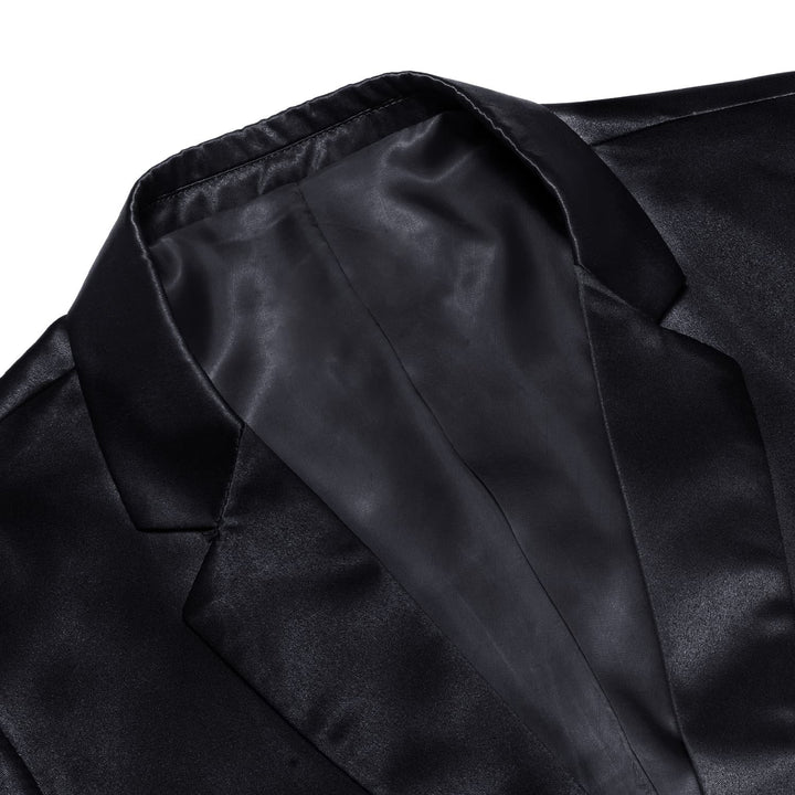 Men's Suit Midnight Black Satin Notched Collar Suit Jacket Slim Blazer