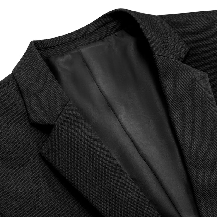 Knit Dress Suit Pure Black Solid Notched Collar Silk Suit for Men