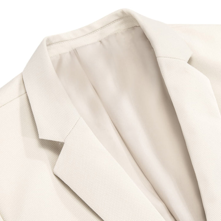 Knit Dress Suit Cream White Solid Notched Collar Silk Suit for Men
