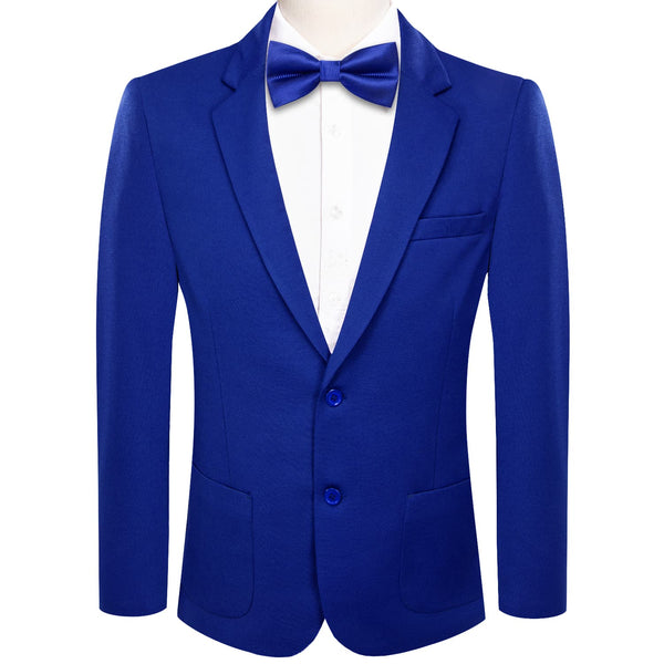Knit Dress Suit Navy Blue Solid Notched Collar Silk Suit for Men