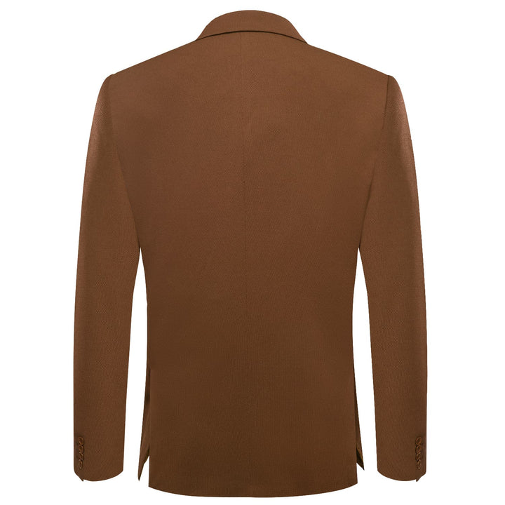 Knit Dress Suit Caramel Brown Solid Notched Collar Silk Suit for Men