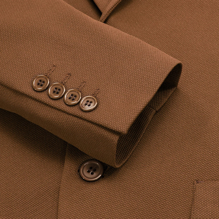 Knit Dress Suit Caramel Brown Solid Notched Collar Silk Suit for Men
