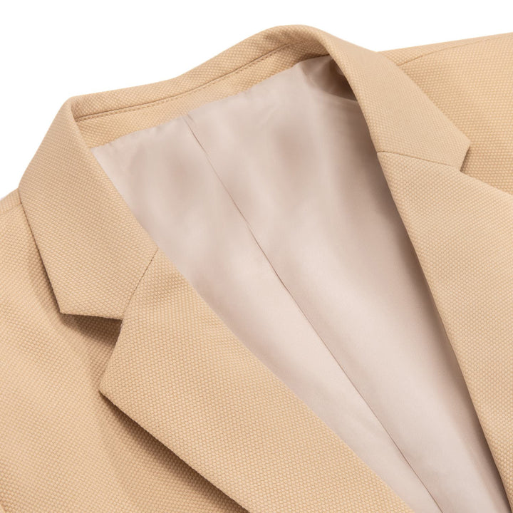 Knit Dress Suit Beige Solid Notched Collar Silk Suit for Men