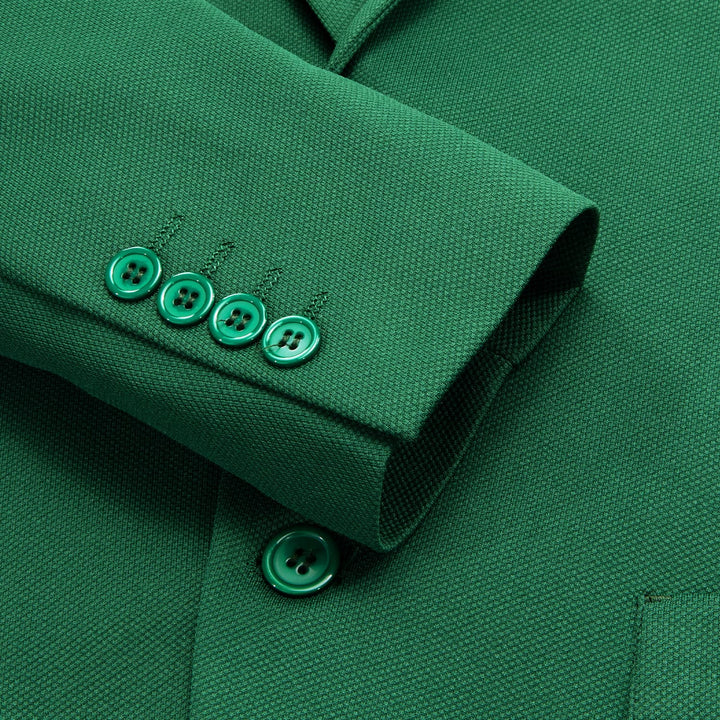 Knit Dress Suit Parakeet Green Solid Notched Collar Silk Suit for Men