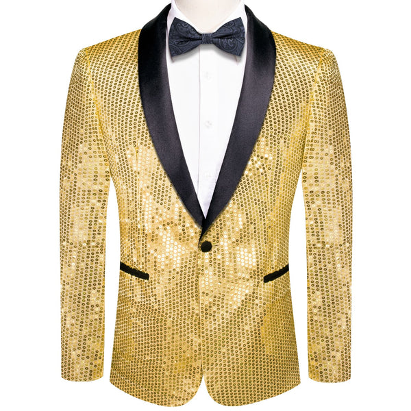 Sequin Blazer Sand Yellow Solid Shawl Collar Glitter Mens Suit New