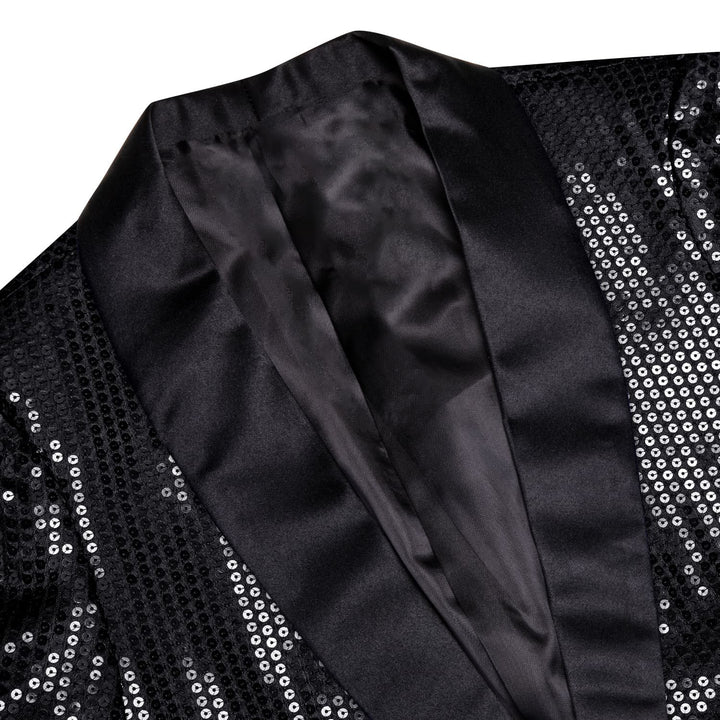 Sequin Blazer Classic Black Solid Shawl Collar Glitter Mens Slim Fit Suit