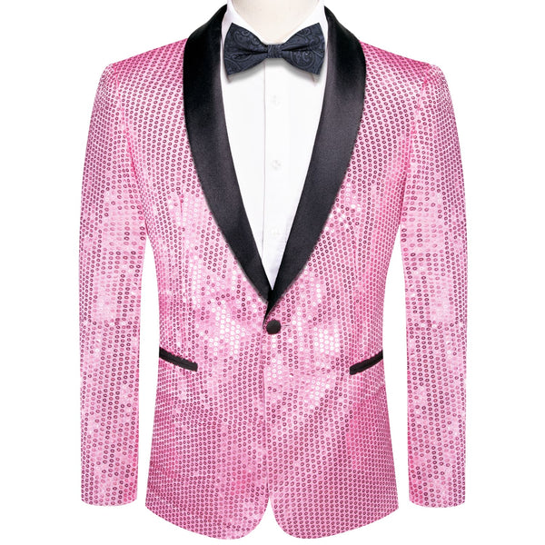 Sequin Blazer Pink Solid Shawl Collar Glitter Mens Slim Fit Suit