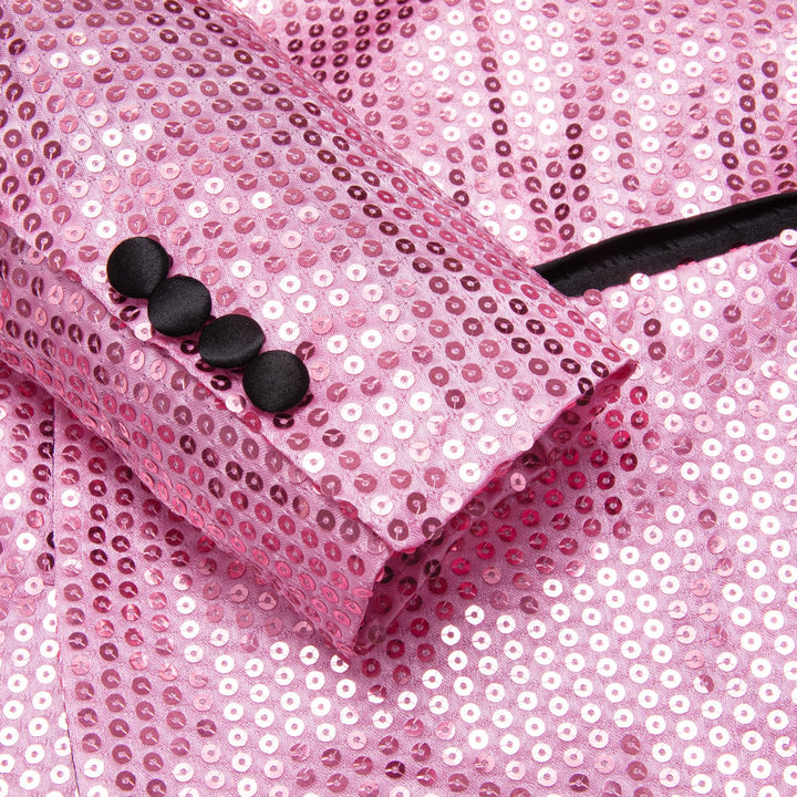 Sequin Blazer Pink Solid Shawl Collar Glitter Mens Slim Fit Suit