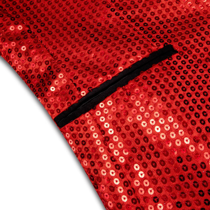 Sequin Blazer Pure Red Solid Shawl Collar Glitter Mens Slim Fit Suit
