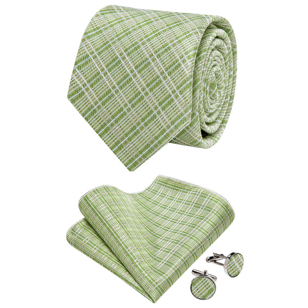 Ties2you Sage Green Tie Men's Striped Necktie Pocket Square Cufflinks Set