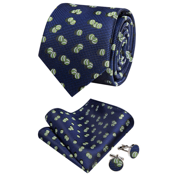 Ties2you Deep Blue Tennis Ball Tie Novelty Pattern Silk Mens Necktie Set