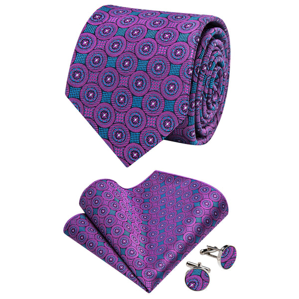 Ties2you Purple Blue Tie Geometric Pattern Mens Necktie Set Wedding