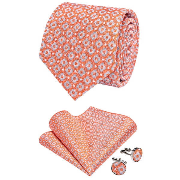 Ties2you Sky Blue Floral Necktie for Men Coral Casual Tie Handkercheif Cufflinks Set