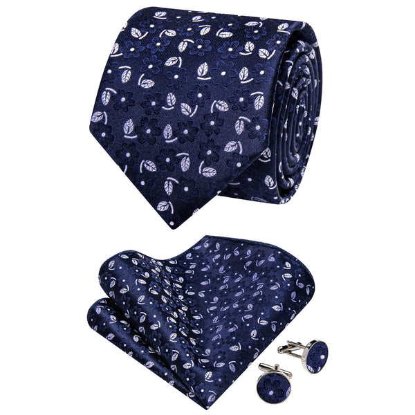 Ties2you Oxford Blue Tie Floral Woven Silk Mens Necktie Hanky Cufflinks Set