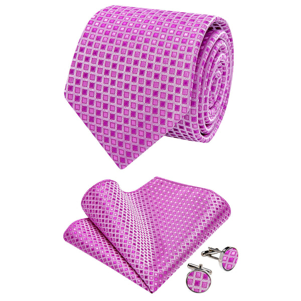 Ties2you Light Purple Plaid Necktie Pocket Square Cufflinks Set