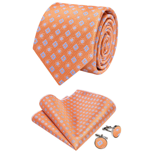 Ties2you Coral Tie Blue Floral Necktie Pocket Square Cufflinks Set
