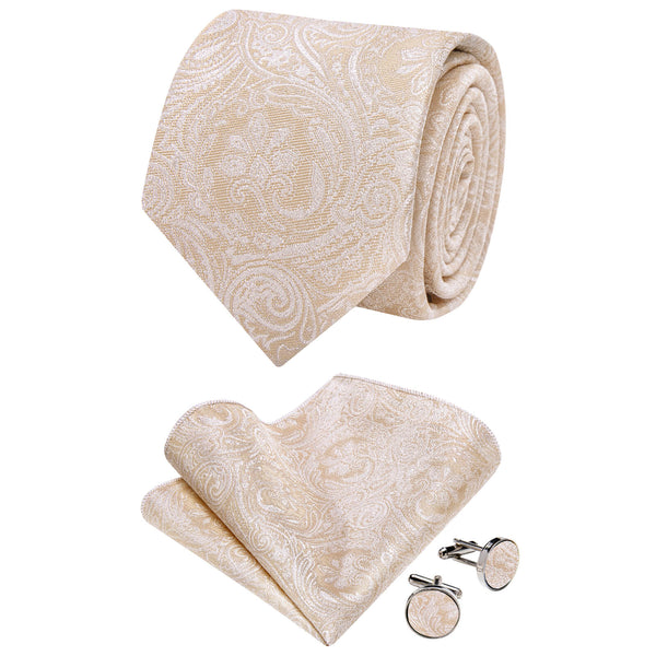Ties2you Light Tan Paisley Necktie Pocket Square Cufflinks Set