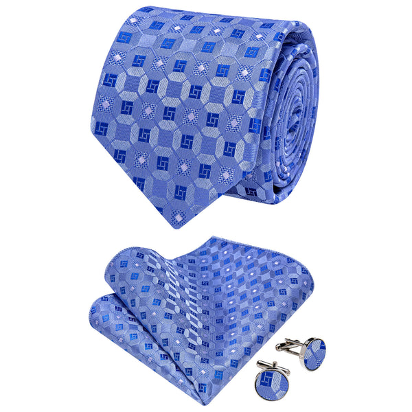 Ties2you Steel Blue Plaid Pocket Square Cufflinks Necktie Set Wedding