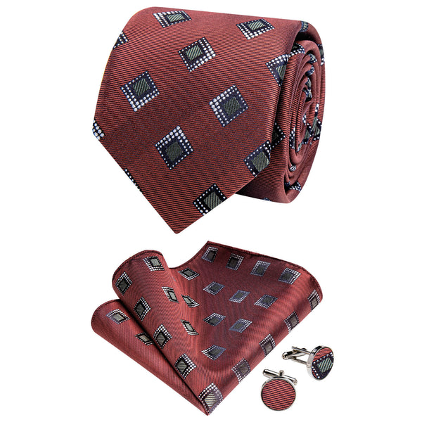Ties2you Dark Red Grey Necktie Pocket Square Cufflinks Set