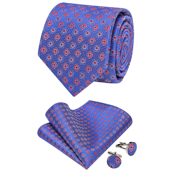 Ties2you Blue Tie Red Floral Necktie Pocket Square Cufflinks Set