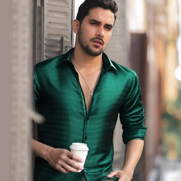 Ties2you Mens Hunter Green Dress Shirt Solid Wrinkle Free Long Sleeve Button Down Shirt