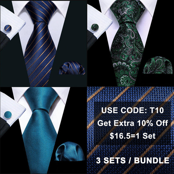 3 Sets Bundles Deal Men's Necktie Pocket Square Cufflinks Set