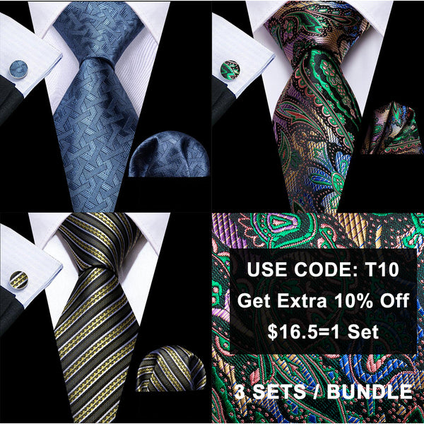 3 Sets Bundles Deal HOT SELLDING Men's Necktie Pocket Square Cufflinks Set