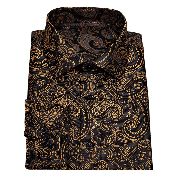 Black Gold Jacquard Paisley Silk Men's casual shirt